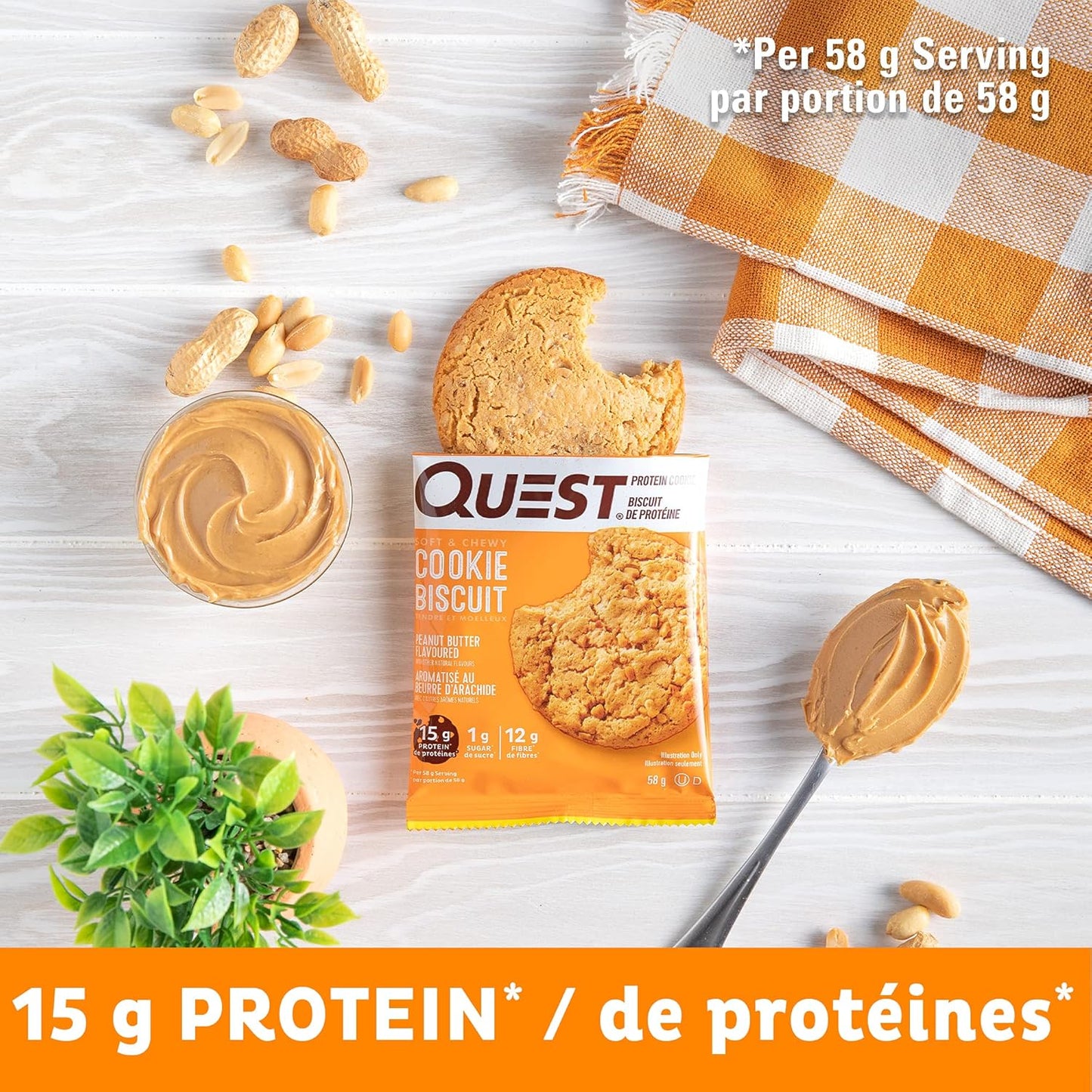 Quest Nutrition Peanut Butter High Protein Cookie, Low Sugar, High Fibre, Keto Friendly, 15g Protein, 1g Sugar, 12ct