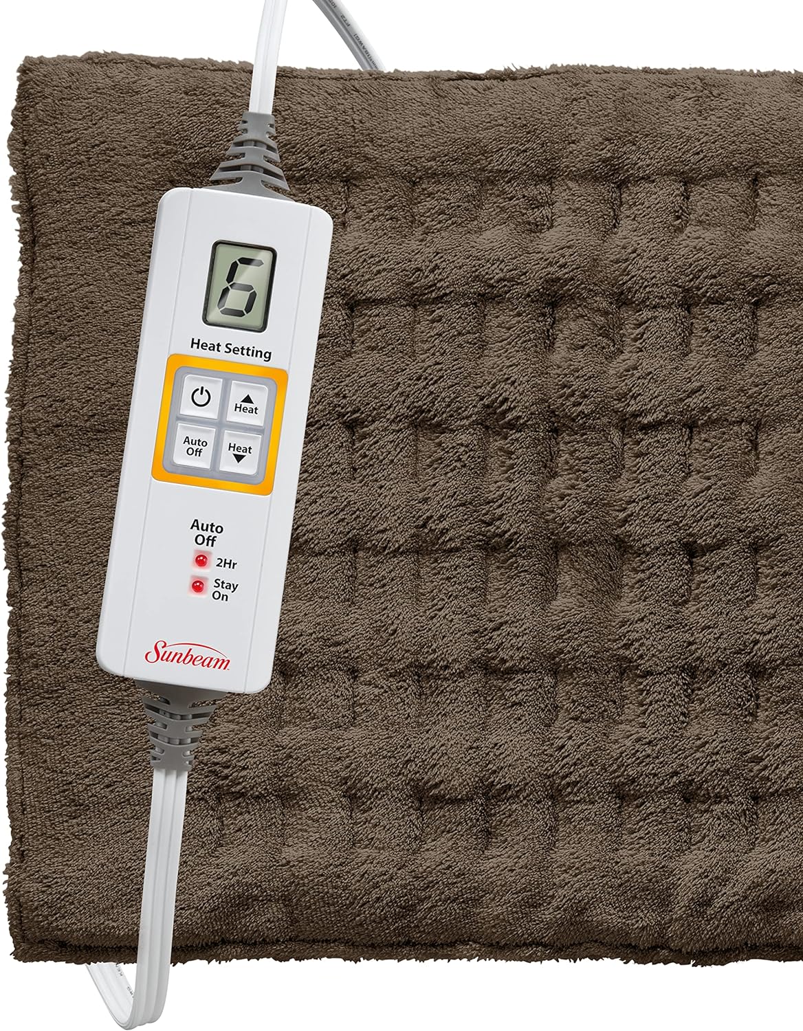 Sunbeam 高級加熱墊，採用 XpressHeat 技術 - 電熱墊，適用於緩解頸部、肩部和背部疼痛，特大號，棕色