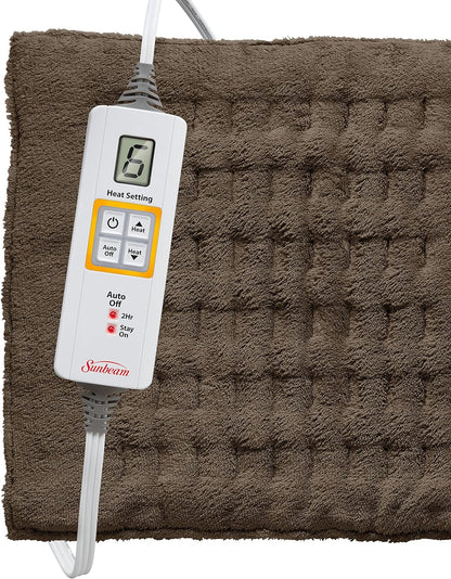 Sunbeam 高級加熱墊，採用 XpressHeat 技術 - 電熱墊，適用於緩解頸部、肩部和背部疼痛，特大號，棕色