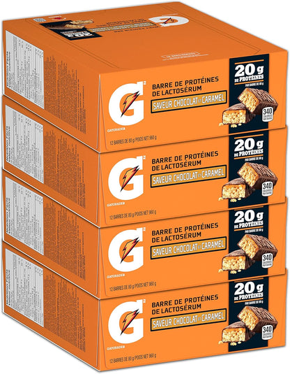 Gatorade Whey Protein Bar - Chocolate Caramel Flavour, Multi-Pack, 12 Bars, 960 g (Pack of 4)
