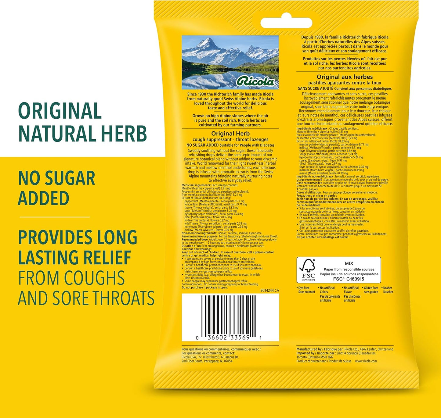 Ricola Mountain Herb No Sugar Added Cough Drops