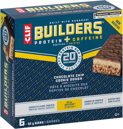 CLIF BUILDERS 蛋白棒，巧克力曲奇饼干口味，20 克蛋白质，加拿大制造，无麸质，无人工香料，68 克（6 包），加拿大制造