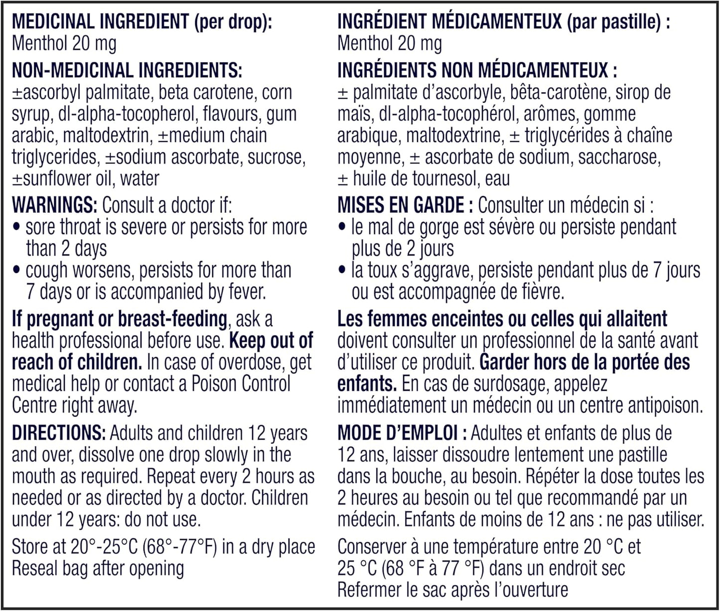 Vicks VapoCOOL Max 药用滴剂，用于暂时缓解咳嗽和咽喉痛 & VapoCOOL Max 药用滴剂，用于暂时缓解咳嗽和咽喉痛，蜂蜜柠檬冰镇口味，40 粒装
