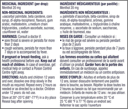 Vicks VapoCOOL Max 药用滴剂，用于暂时缓解咳嗽和咽喉痛 & VapoCOOL Max 药用滴剂，用于暂时缓解咳嗽和咽喉痛，蜂蜜柠檬冰镇口味，40 粒装