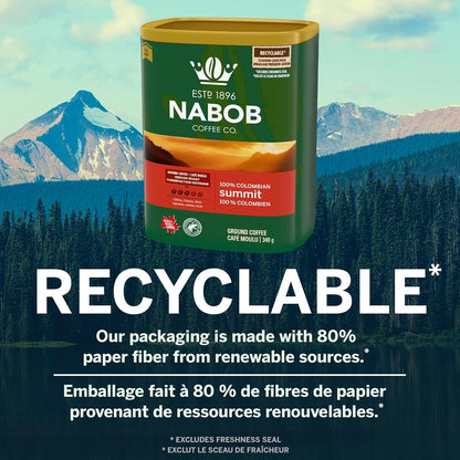 Nabob 中度烘焙 100% 哥伦比亚 Summit 研磨咖啡，340 克罐装