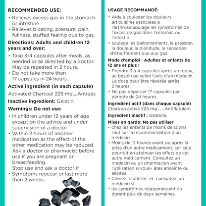 Laboratoire Suisse 活性炭 – 缓解胀气和抗胀气 – 60 粒胶囊