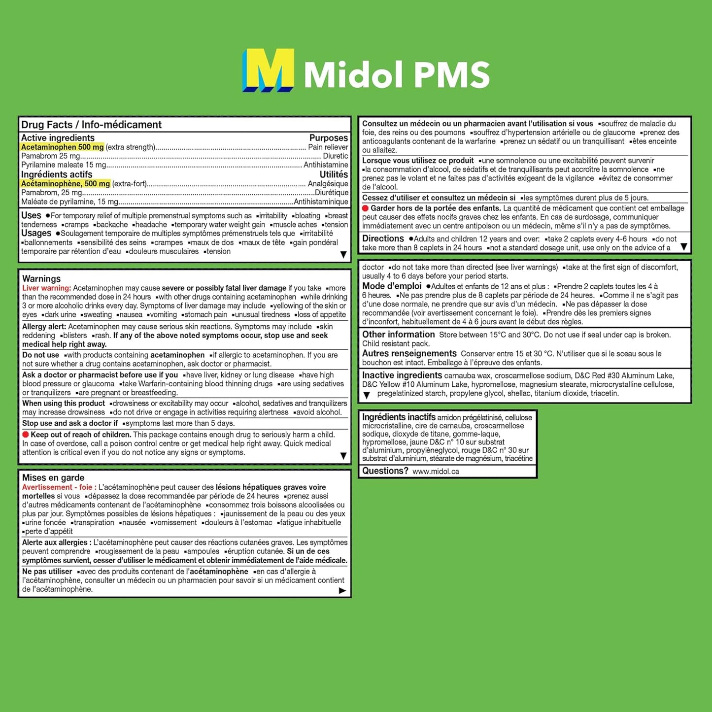 Midol PMS 强效止痛药，快速缓解经前期症状，如烦躁、腹胀、痉挛、乳房胀痛、背痛、头痛和肌肉酸痛（40 粒胶囊）