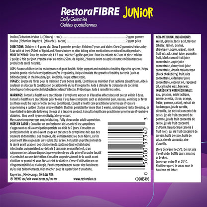 RestoraFIBRE Junior Daily Prebiotic Fibre Gummies for Kids – Naturally Sourced Fibre, Promotes Regularity And a Healthy Digestive System, 6 Fruit Flavors, Less than 1g of Sugar per Dose, 50 Gummies