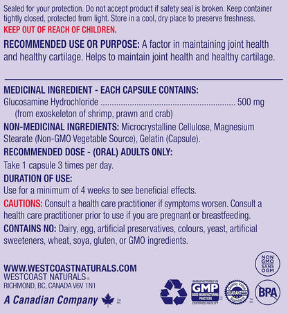WESTCOAST NATURALS 鹽酸葡萄糖胺膠囊，200 粒