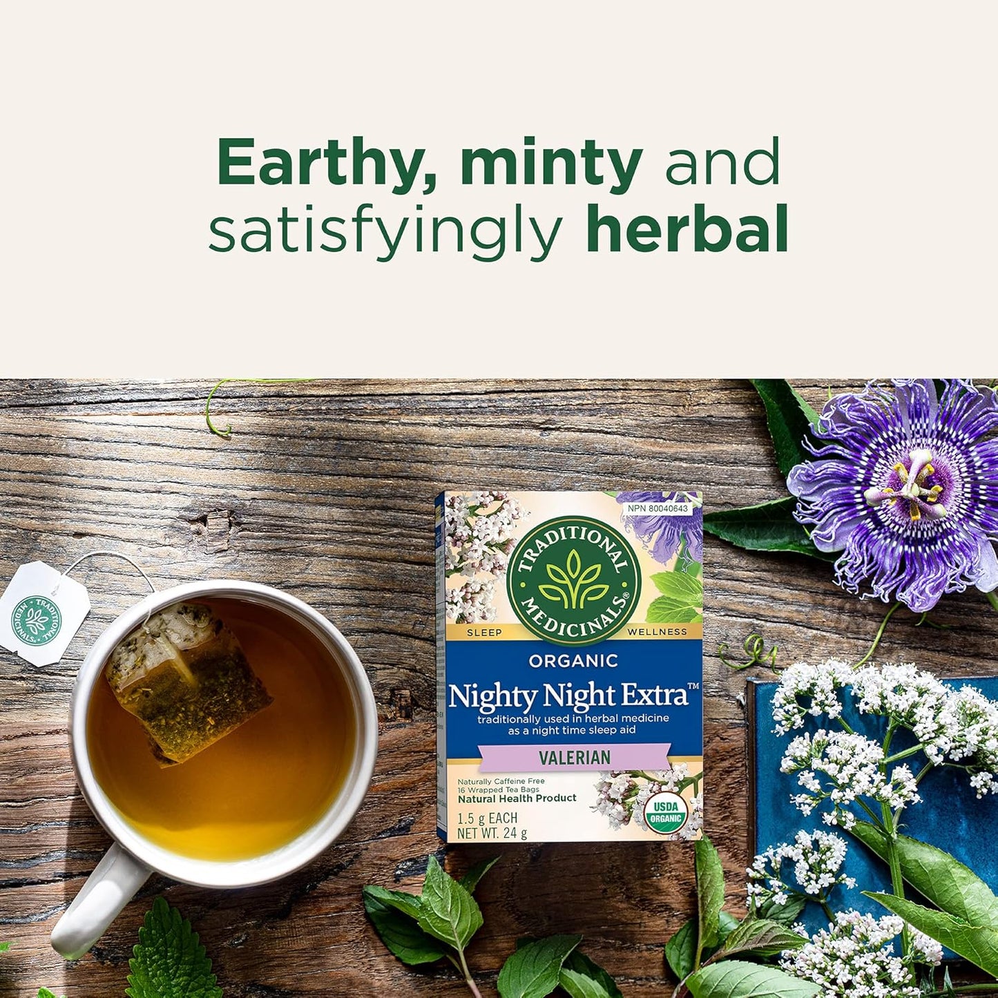 Traditional Medicinals - 有机 Nighty Night Extra 草本茶（6 包）- 天然助眠成分，含缬草、西番莲和柠檬香蜂草 - 共 96 个茶包