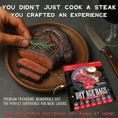 干式熟成袋透气膜套件，轻松制作美味的DIY熟成牛排。4件干式熟成袋套装 25x50厘米（10x20英寸）1-5公斤（2-12磅） - Artisan Meat LAB