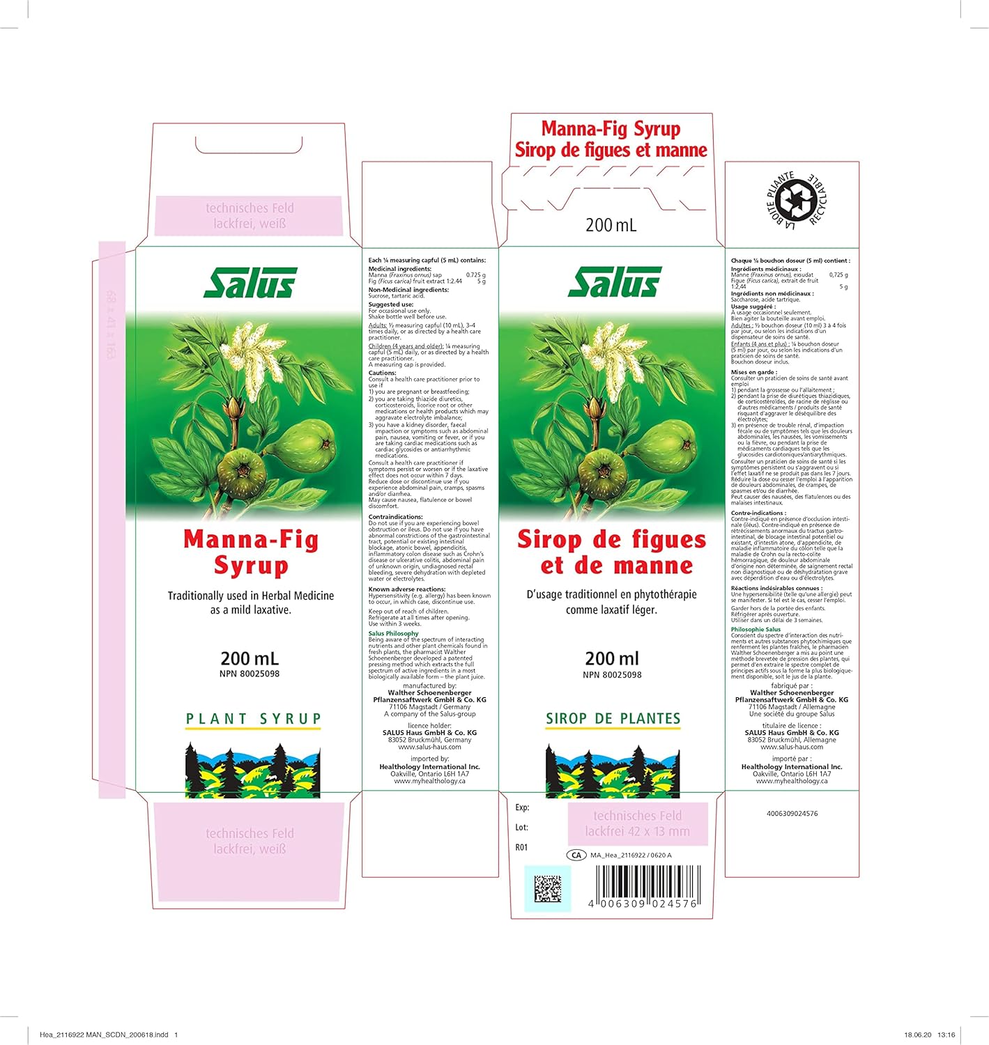 Salus Manna-Fig Syrup | Herbal Laxative for Occasional Constipation Relief | Softens Stool and Promotes Natural Detox and Colon Cleanse | Vegan