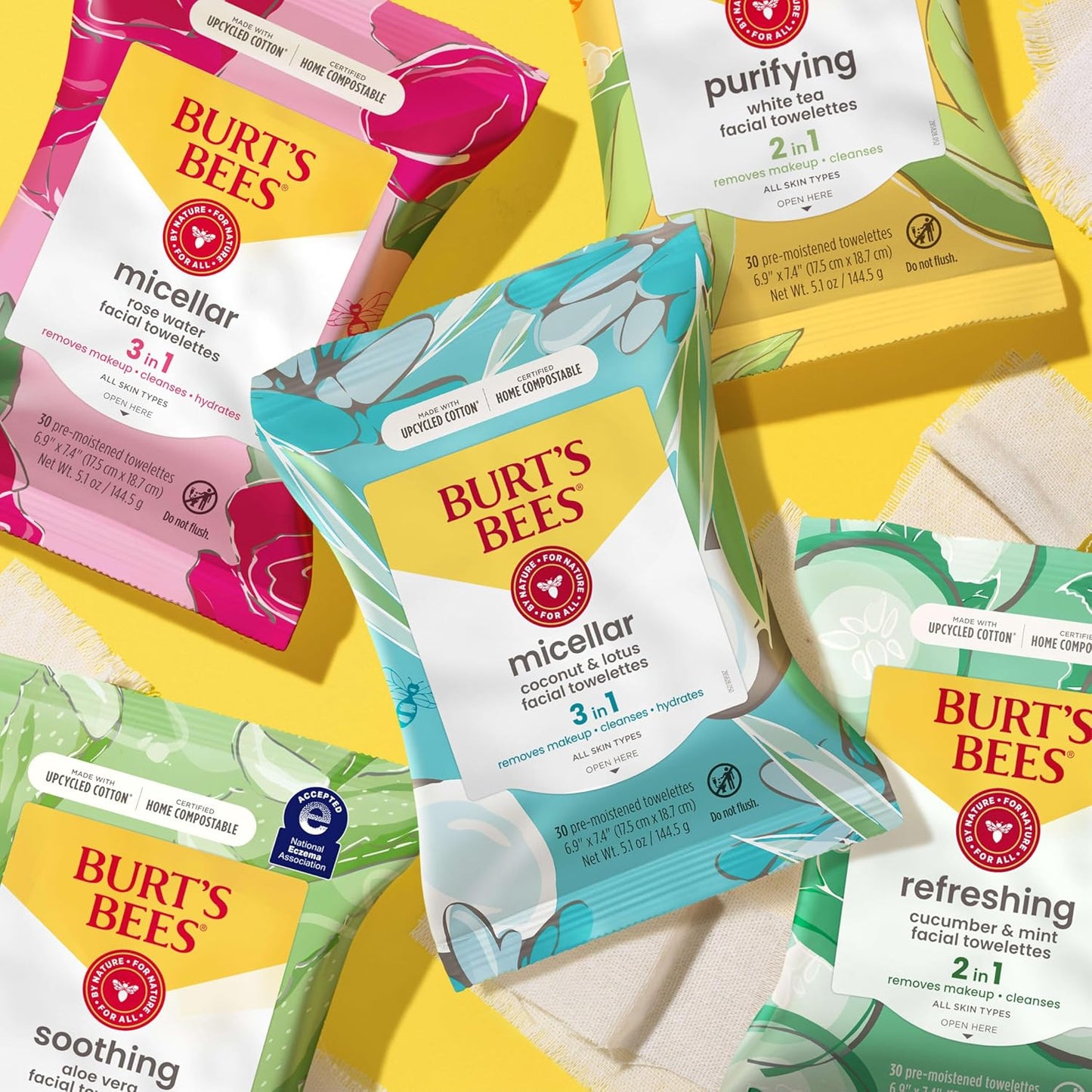 Burt's Bees 胶束清洁湿巾，男女通用 - 30 片装