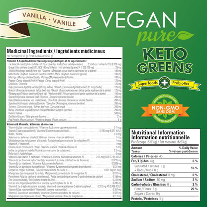 純素純酮綠葉蔬菜，含 MCT 和益生菌 - 香草味，15 種超級食物，22 種維生素，營養豐富的混合物，水果、綠葉蔬菜和蔬菜，0 克糖，無麩質 - 24 份