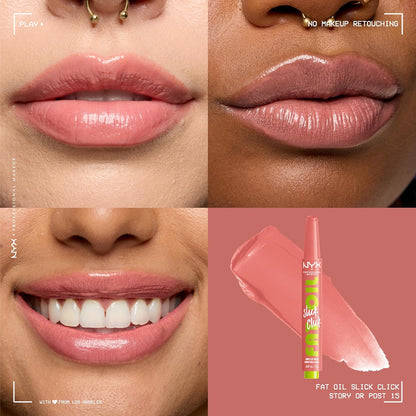 NYX Professional Makeup Fat Oil Slick Click, Lip Balm, 12 HR Hydration, Infused With Nourishing Oils, High Shine Finish, Buildable Colour, Shade: Story or Post (Soft Peach)