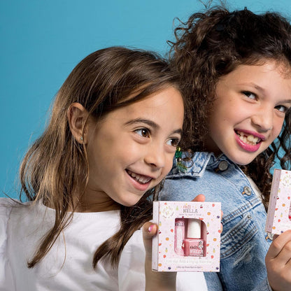 Miss Nella Nail Polis + Lip Balm set- Special Peach Glitter Nail Polish for Kids- PEACH SLUSHIE, with Peel-off, Water Based & Odour Free Formula + BUTTER CHEEKS pink hypoallergenic lip balm