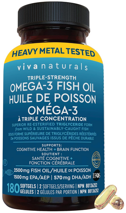 鱼油 Omega 3 补充剂 – 2500 毫克高浓度鱼油 180 粒