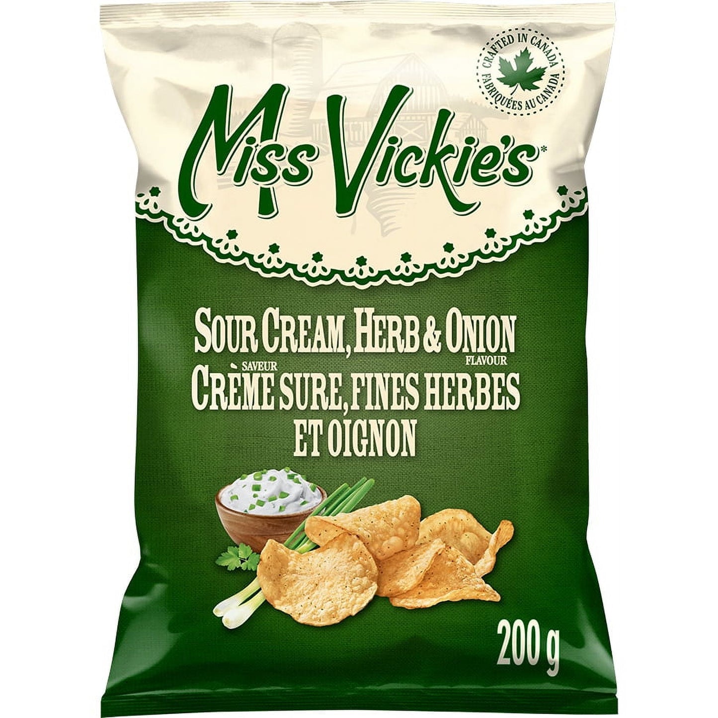 Miss Vickie's 酸奶油、香草和洋蔥鍋煮薯片，200 克。