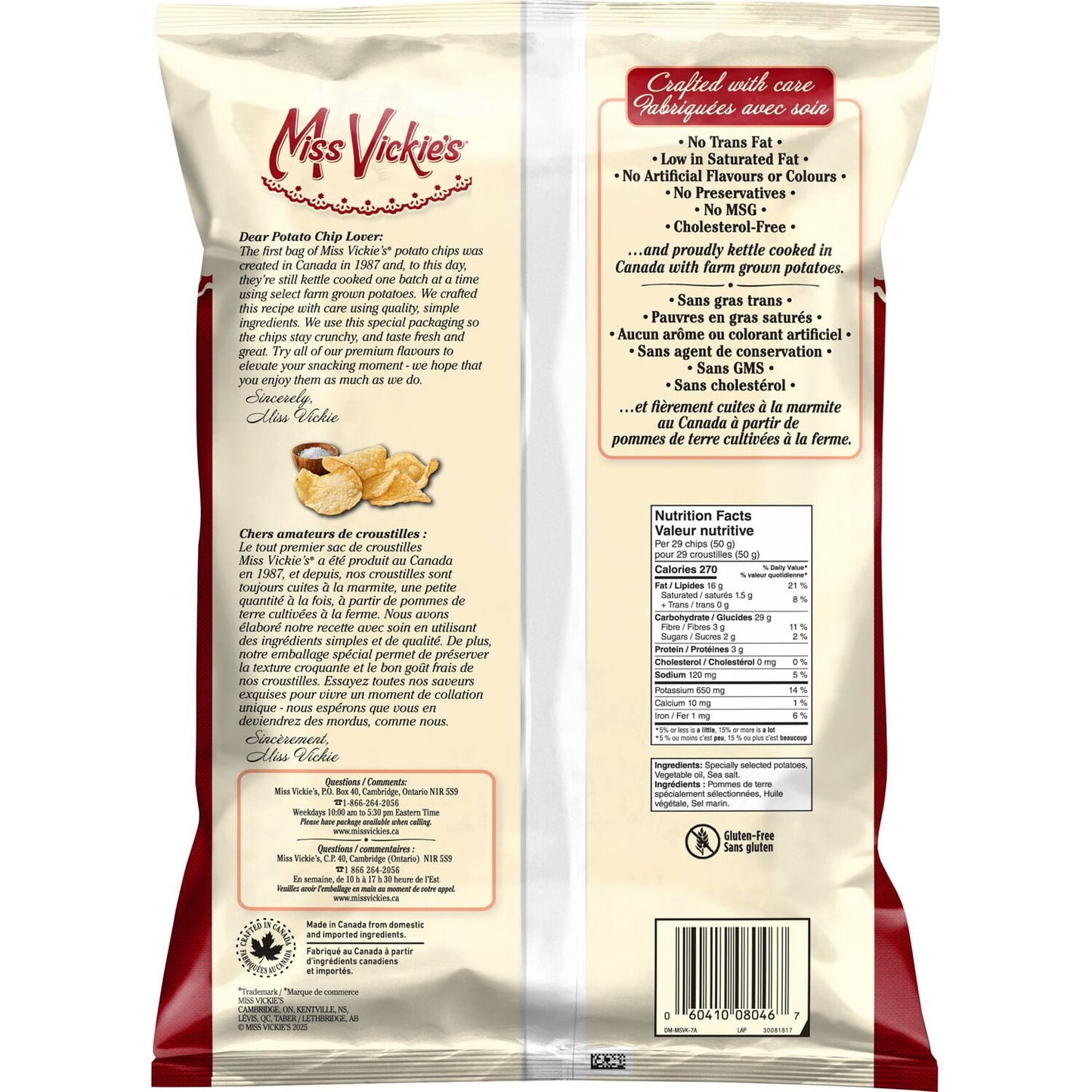 Miss Vickie's Original Recipe Kettle Cooked Potato Chips, 325 g.