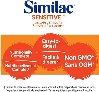 Similac Sensitive Baby Formula, Non-GMO Lactose Sensitivity Baby Formula, Concentrated Liquid, 0+ Months, 12x385 milliliters, 12 x 385 mL