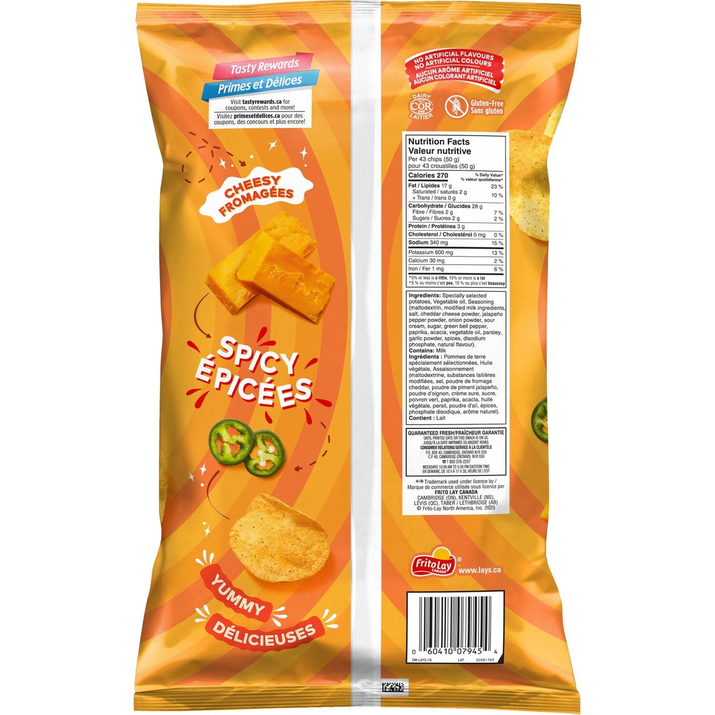 Lay's Cheddar Jalapeño flavoured Potato Chips, 220 g.