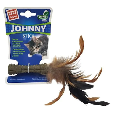 Gigwi Catnip Johnny Stick 帶羽毛貓玩具 1X1X9"