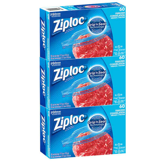 Ziploc Brand 中號冷凍袋 3 包 每包 60 個