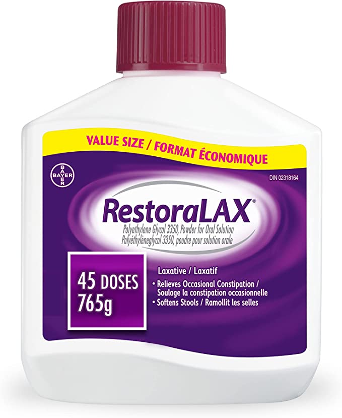 RestoraLAX 粉末瀉藥，有效緩解，無味，無沙礫，無脹氣，無腹脹，無痙攣，無突發性衝動，45 劑，765 克